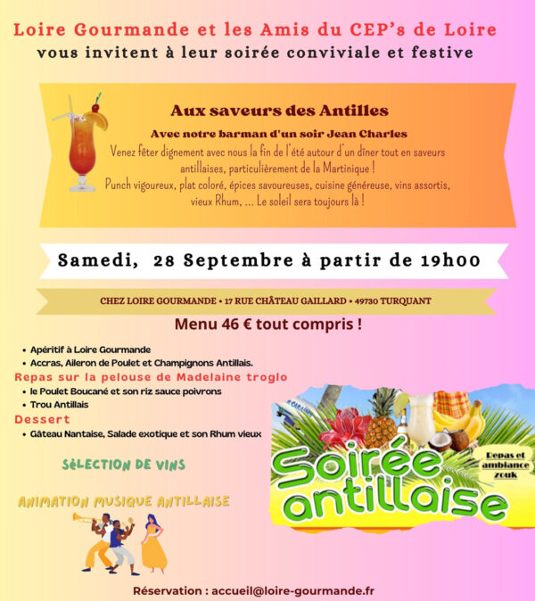 Soirée Club des CEP's de Loire du 28 septembre <br> Aux Saveurs des Antilles !
