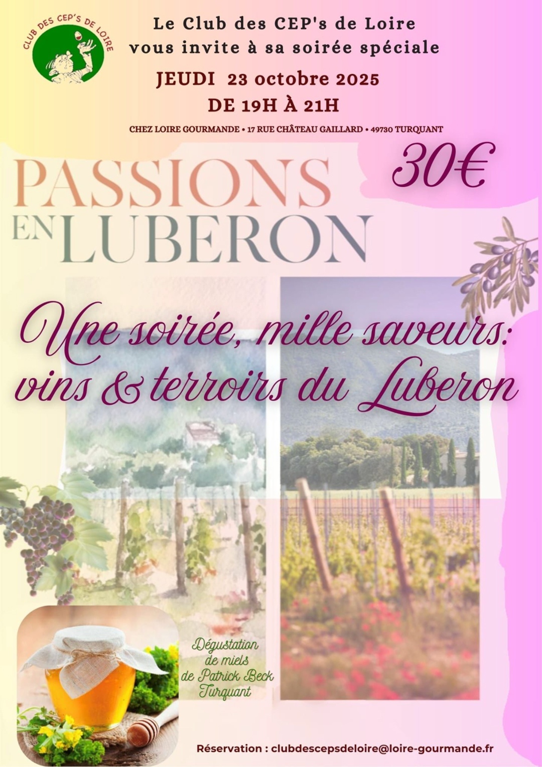 Soirée cep's de Loire - thème le Lubéron du 23-10-2025